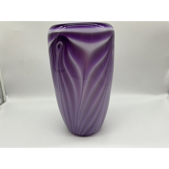 Dehanna Jones Seattle Art Glass Artist Purple Vase - Mid Century Linear Design - Picture 8 of 14
